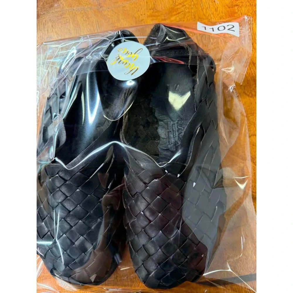 Brand X Huaraches Black Woven Leather Sandals Mens 7 Mexico Lug Sole Slip On